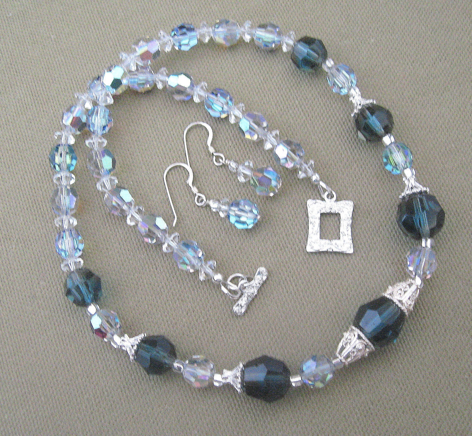 Blue Crystal Sterling Necklace Set