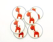 Giraffe Buttons. 6 Handmade Buttons.  Orange Giragge Sewing Buttons.