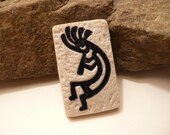Kokopelli Pin Southwestern beige black - handmade polymer clay jewelry