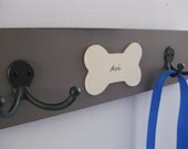 pet leash hooks, personalized, dog lovers leash hanger, with pups' names and double hook