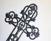 Upcycled Wrought Iron Cross, Black, Indoor Outdoor