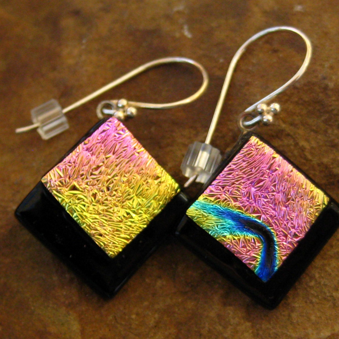 Fused Glass Earrings, Dichroic Fused Glass  Earrings - Sunset in Hawaii