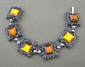 Vintage Honey Topaz Bracelet Chunky Glass