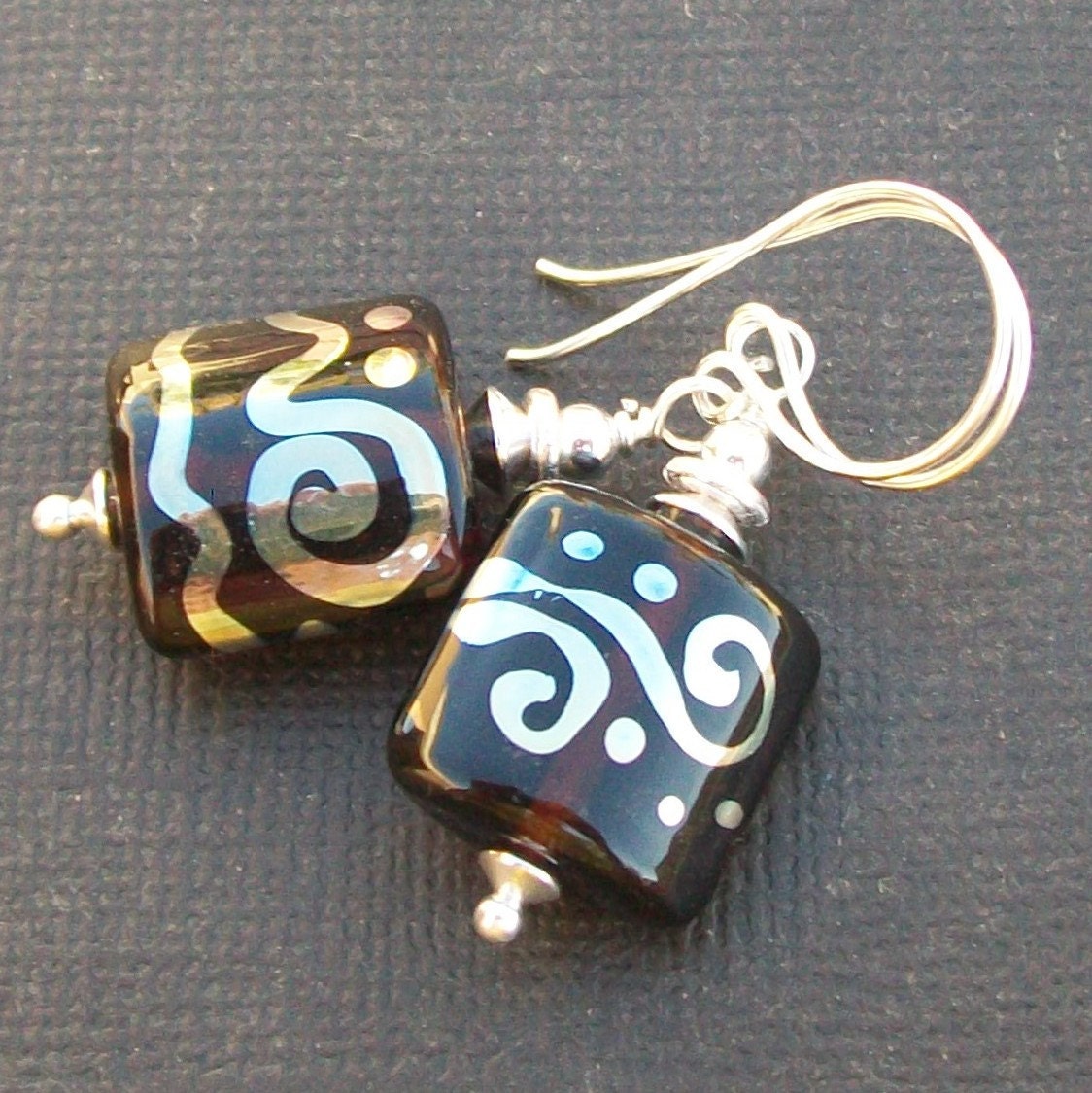 lampwork earrings rich blue and warm ivory swirl beads- blue velvet
