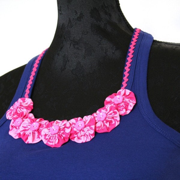 SALE // Royal Blue Tank Top embellished in Pink