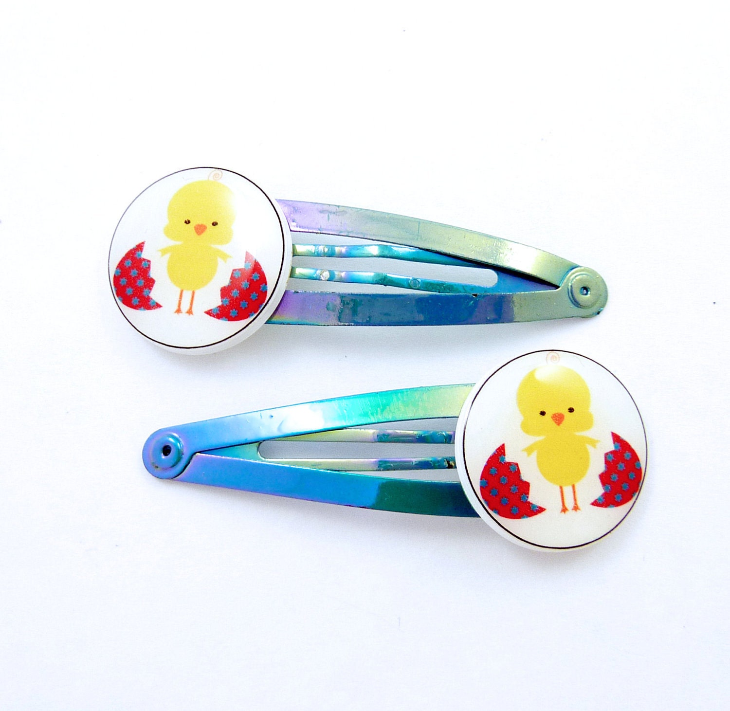 2 Easter Hair Clips.  Easter Chick and Egg Barrettes.