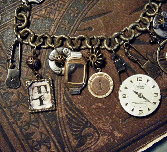 TIME is BROKEN - Steampunk Industrial Repurposed Vintage Watch Parts Charm Bracelet - LARP