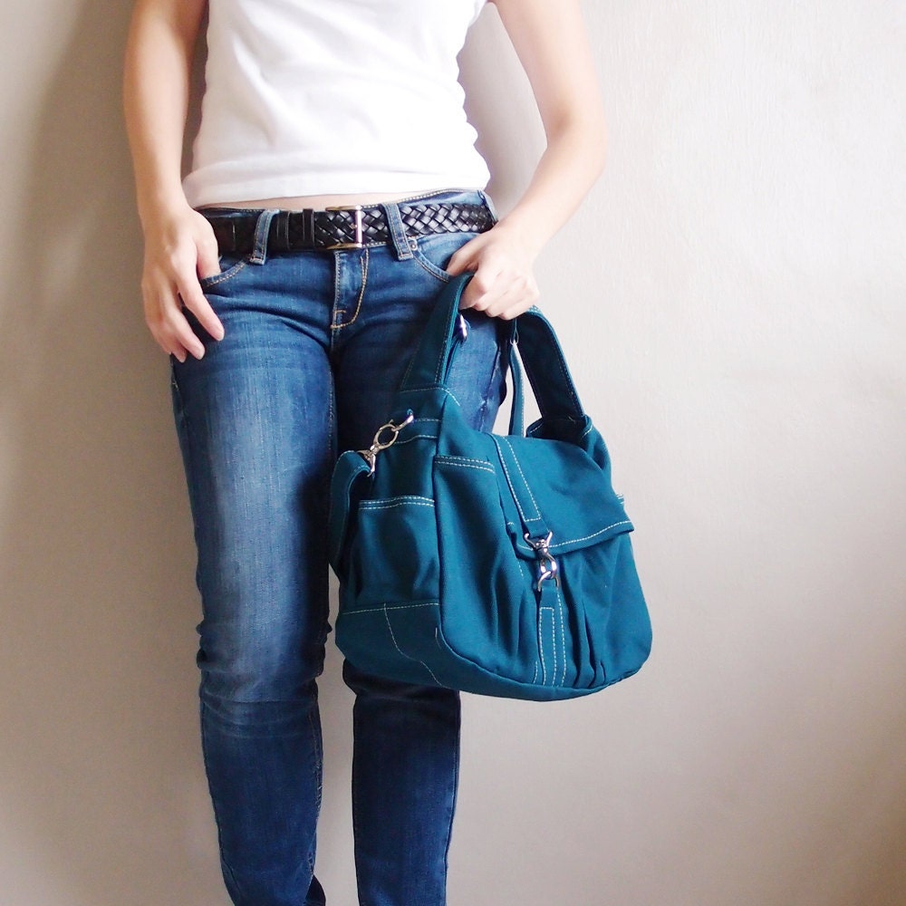 Mini CLASSIC by Kinies in Dark Teal - Single Strap Tote / Cross Body Messenger