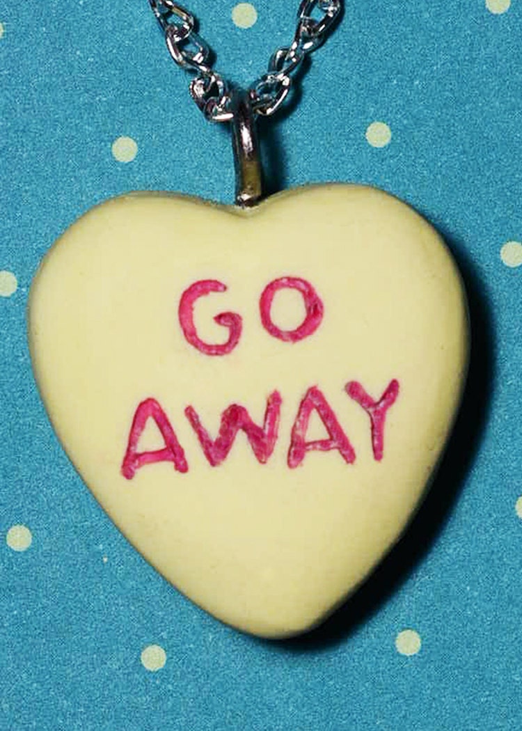 Candy Heart Message pendant Necklace  - Go Away- Creepy cute Yellow