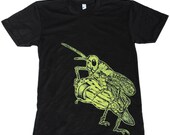 Mens T-Shirt CRICKET shirt Cricket playing hurdy gurdy American Apparel Black TShirt Woodland