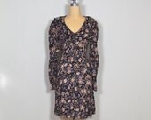 90s grunge revival black neutral floral print rayon babydoll mini dress