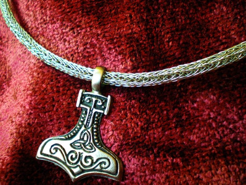 UNISEX - 24 Inch Viking Knit Necklace with Thor's Hammer Pendant - Double Weave