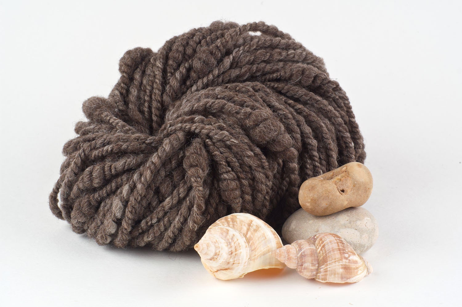 Handspun Art Yarn, Seashells Spun in Natural BFL, 'Pretty Little Brown Shells' by WoolWench