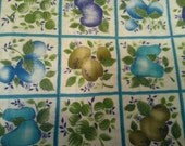 Aqua blue and plum and olive green mid-century fabric in farmhouse mid-century style