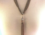 Silver tone Multi Chain Necklace with Tassel Drop Vintage Jewelry