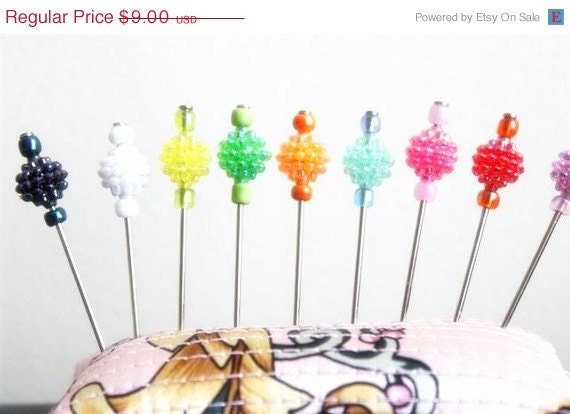 9 pcs Colorful Decorated Multi use Straight Pins, needles - Berry Beads - For Pincushions, Coark Board and Wall