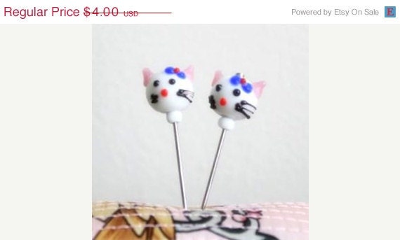 2 pcs Hello Kity  , Decorated Straight Pins for your Pincushions, Push Pins for PinBoards