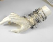 Silver and Crystal and Chain Bracelet Stack.