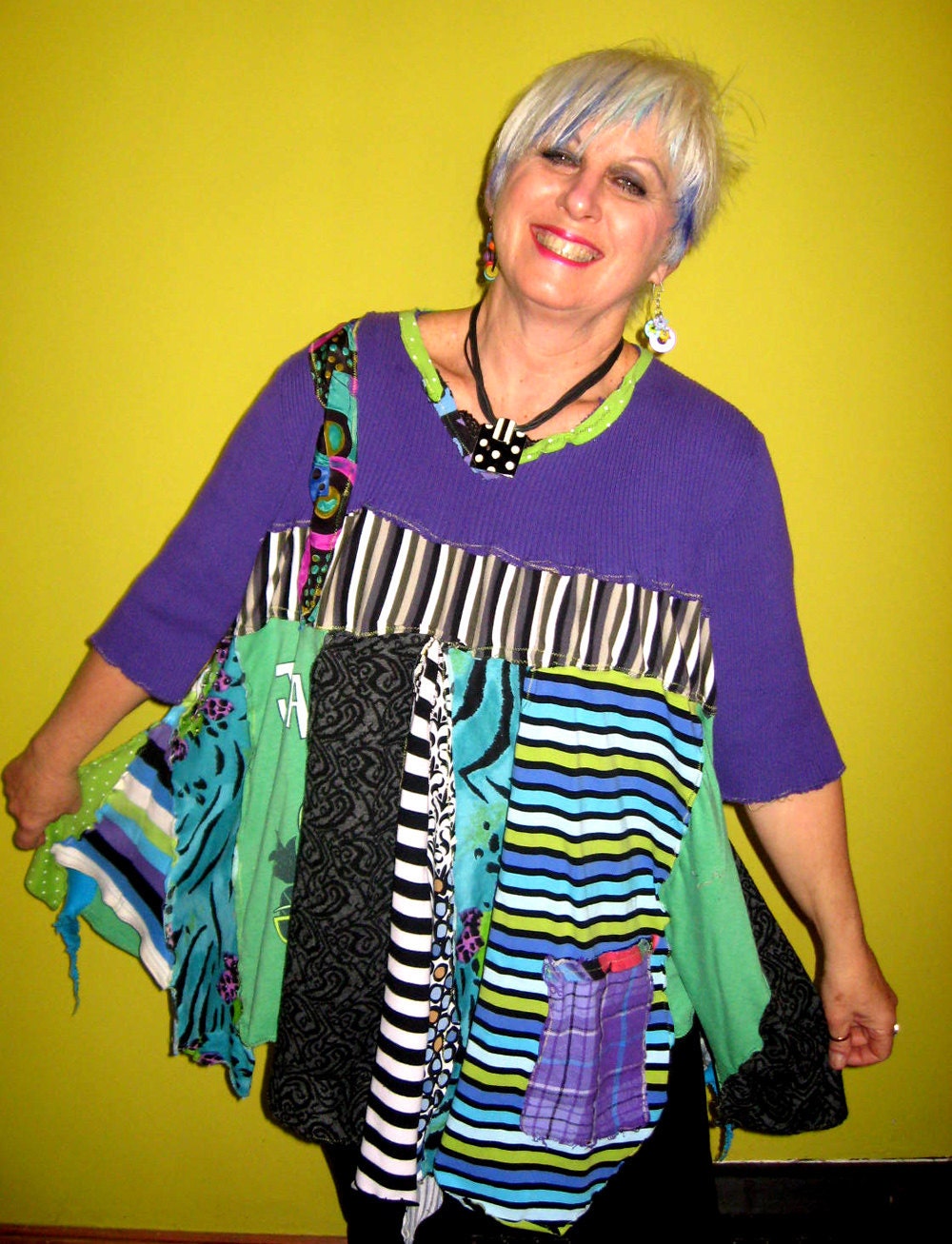 Babydoll tunic oversized Purple and green