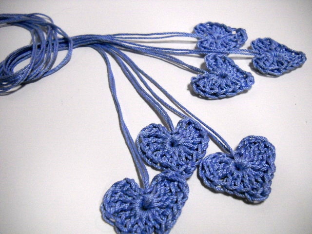 6 Crocheted Hearts in Blue  Valentines Day Gifts Wedding Favors