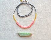 Enamoured Necklace- Pink Coral with Faceted Grey and Dirty Yellow Palette