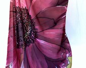 Hand Painted SIlk Scarf Floral, Spring Plum Purple Garbera Flower. Square Silk Scarf. Silk Chiffon Scarf. 35x35 in.