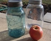 Antique canning jar collection in clear pressed glass and crystal-aqua blue-both with zinc lids