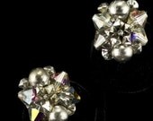 Vintage Silver Metallic Pearl and Crystal Earrings