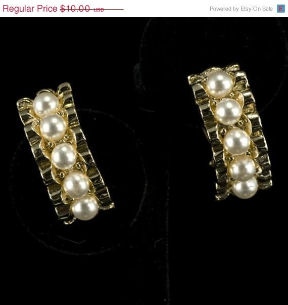 Vintage Pearl Clip-style Hoop Earrings