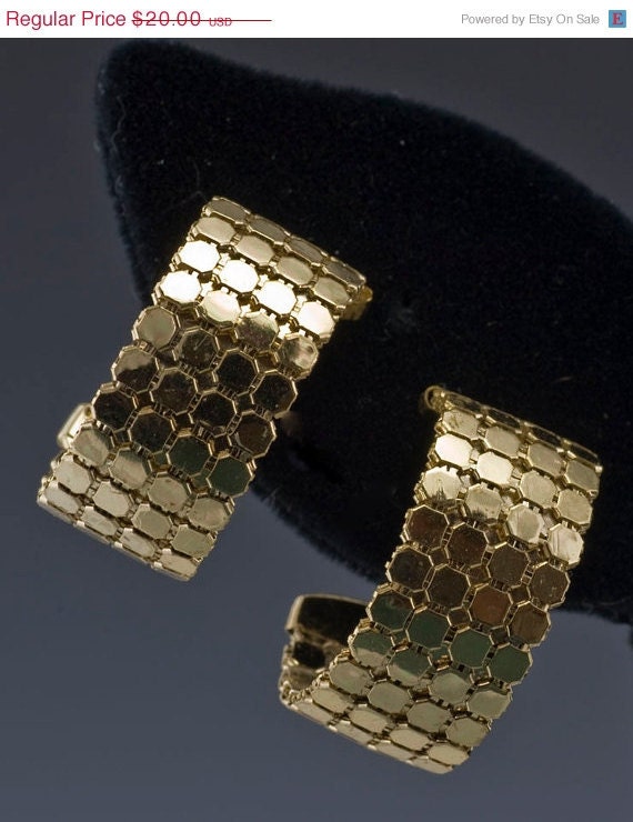 Goldtone Metal Mesh Clip Earrings