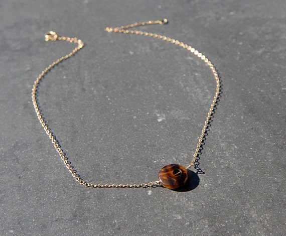 Sun and Sand - Tiger's Eye Delicate and Dainty Donut Necklace