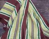 Chocolate brown and moss green striped mid-century barkcloth-a large piece of vintage sewing material