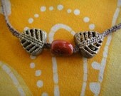 Hemp Necklace/Choker - Leaves of Fall  Porcelain & Ashanti African Brass Beads