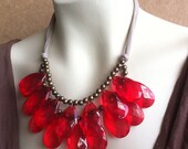 Double Stranded Briolette Bib Necklace Crimson Red and Antiqued Brass Jersey Stormy Seas Anthropologie