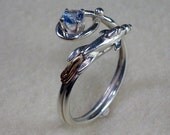 3D Rocket Ship Flying Around Earth Ring Argentium Silver 14kt Gold Filled 4mm Aquamarine Cubic Zirconia CZ Birthstone