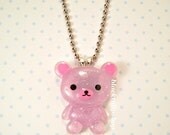 Kawaii Kitsch Sweet Lolita Fairy Kei Decora Kei Lovely Lilac Pastel Purple Glitter Cutie Bear Cabochon/Charm/Pendant Necklace