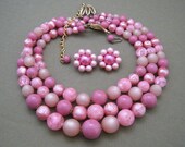 Bubblegum Pink Vintage Beaded Necklace Set Triple Strand