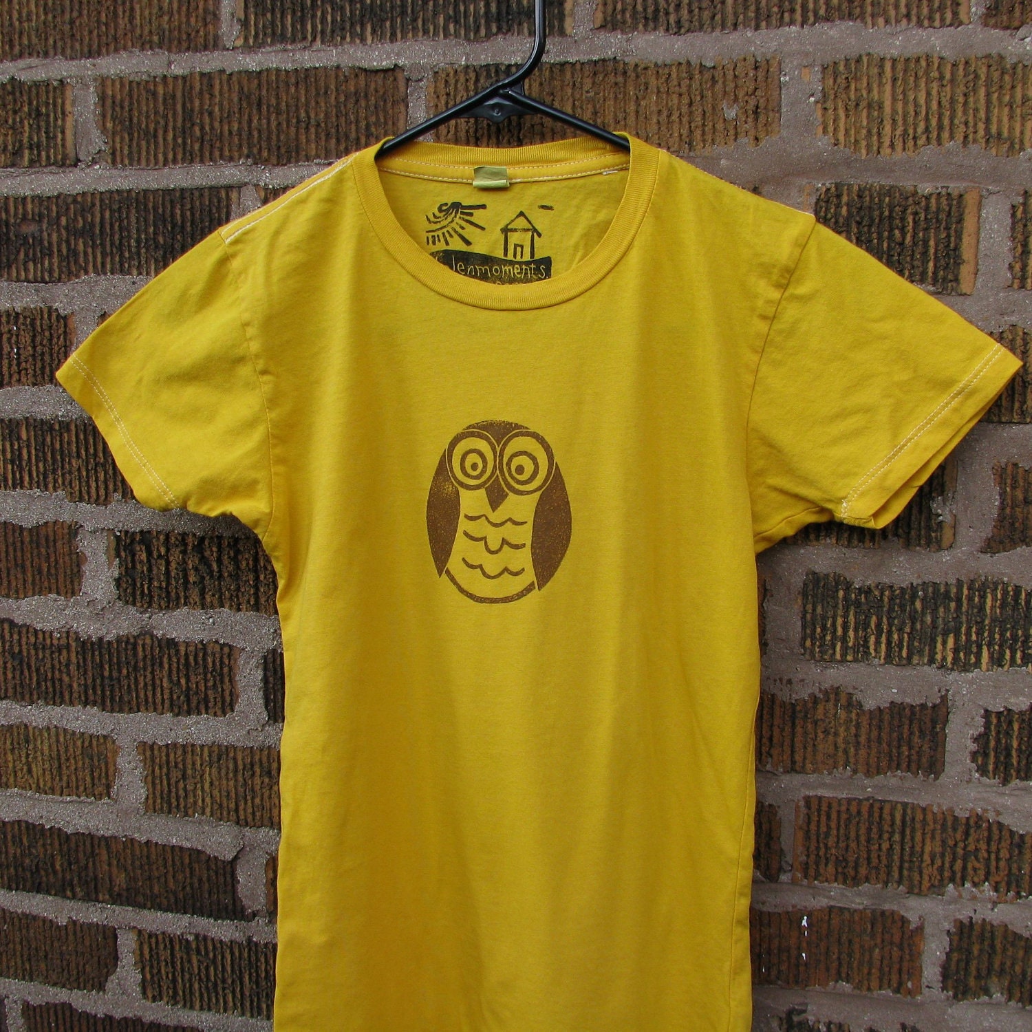Block Print Owl TShirt, Hand-Dyed, Hand-Printed, Women's Small