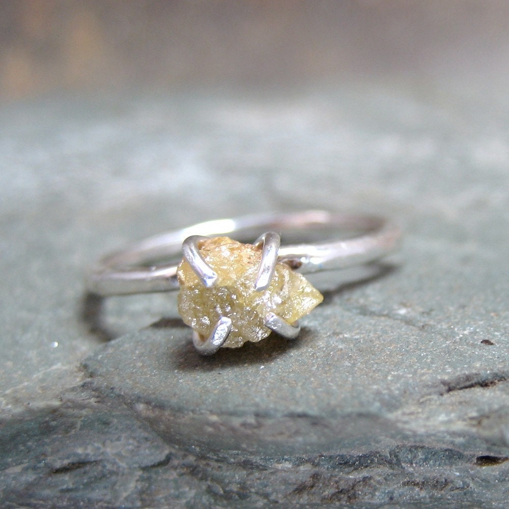 Rough Diamond Solitaire and Sterling Silver Ring - Silver Artisan Jewellery - Handmade and Designed by A Second Time