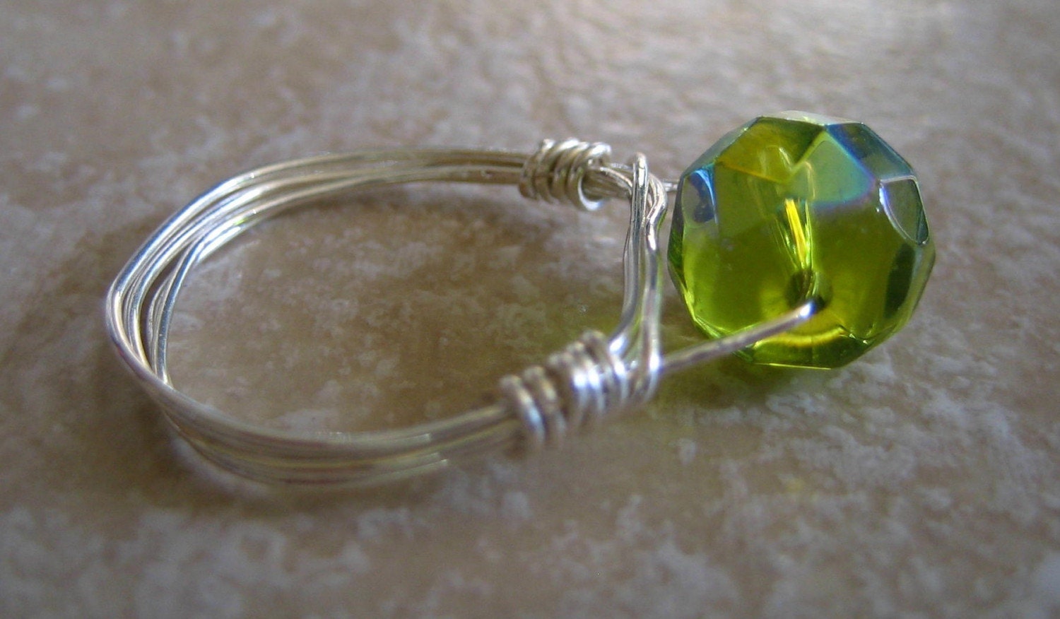 Lime Green Wire Wrapped Ring