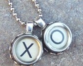 Typewriter Key Necklace, Reclaimed jewelry, Vintage Ivory Hugs and Kisses