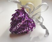 unique purple and silver ribbon heart ornament, custom valentine decoration,