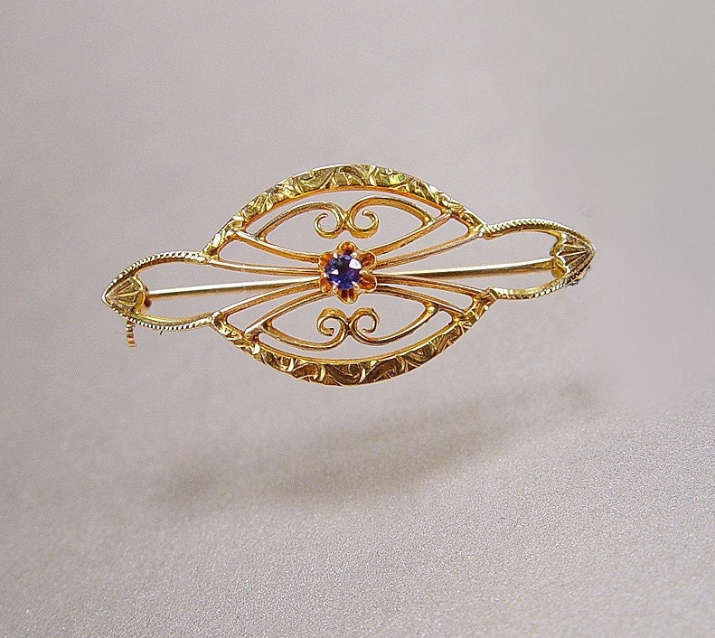Victorian Edwardian Brooch 10K Gold Blue Spinel Antique 1900-1910 Jewelry