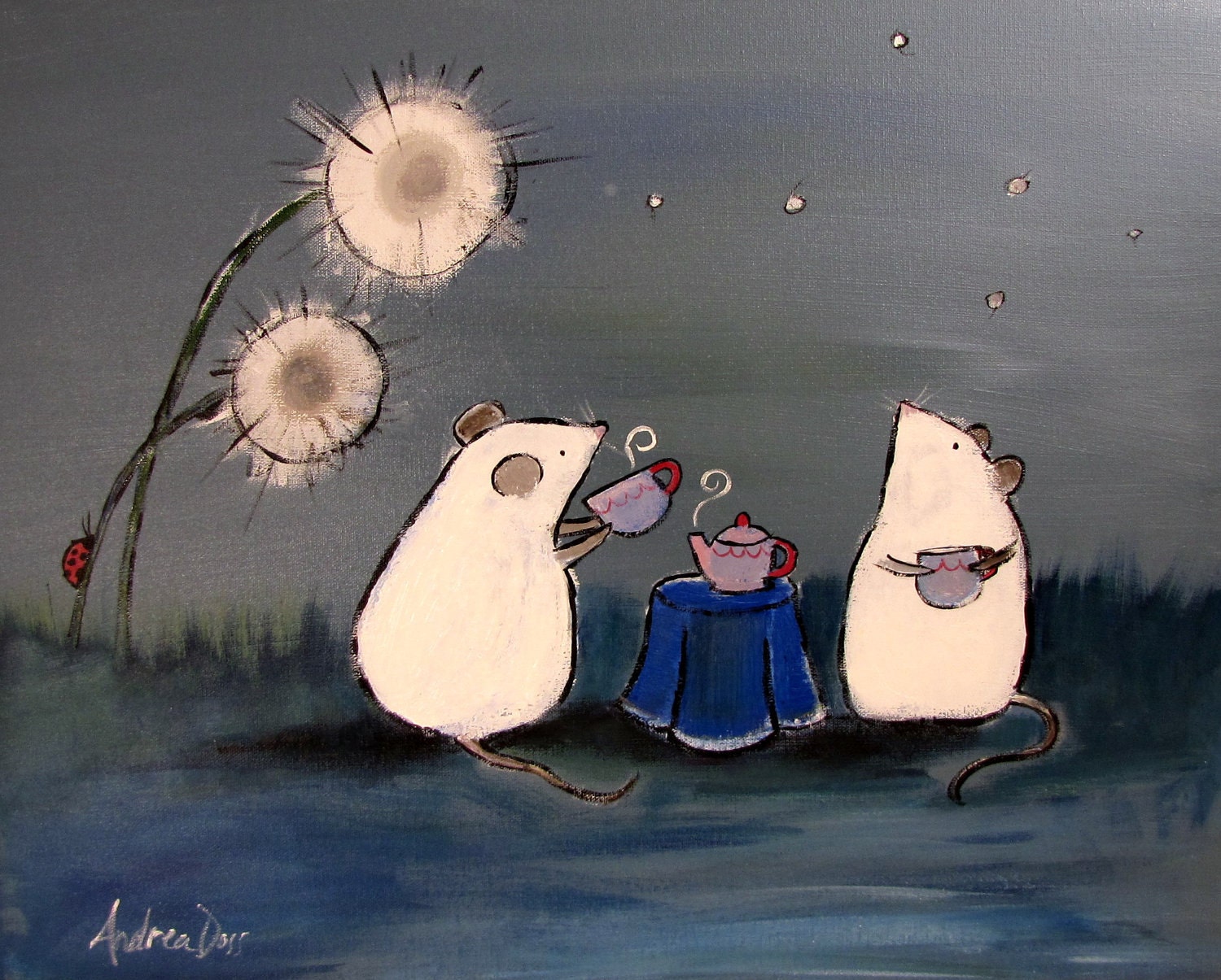 Children Decor, Mouse Tea Party, Original Nursery Art by Andrea Doss, 20 x 16