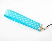 Turquoise Polka Dot Ribbon Cell Phone Strap