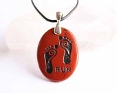 Barefoot Minimalist Running -  Engraved Stone Jewelry Pendant - Red Jasper