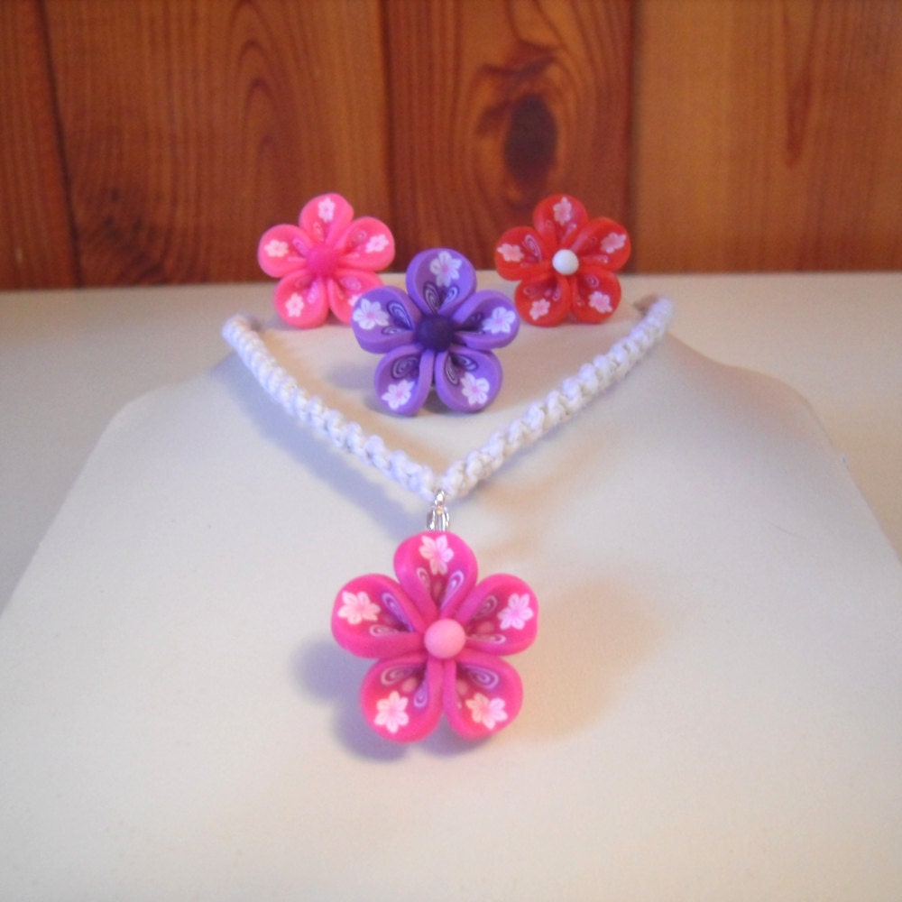 4 in 1 Interchangeable Red, Pink, and Purple Flower Hemp Necklace