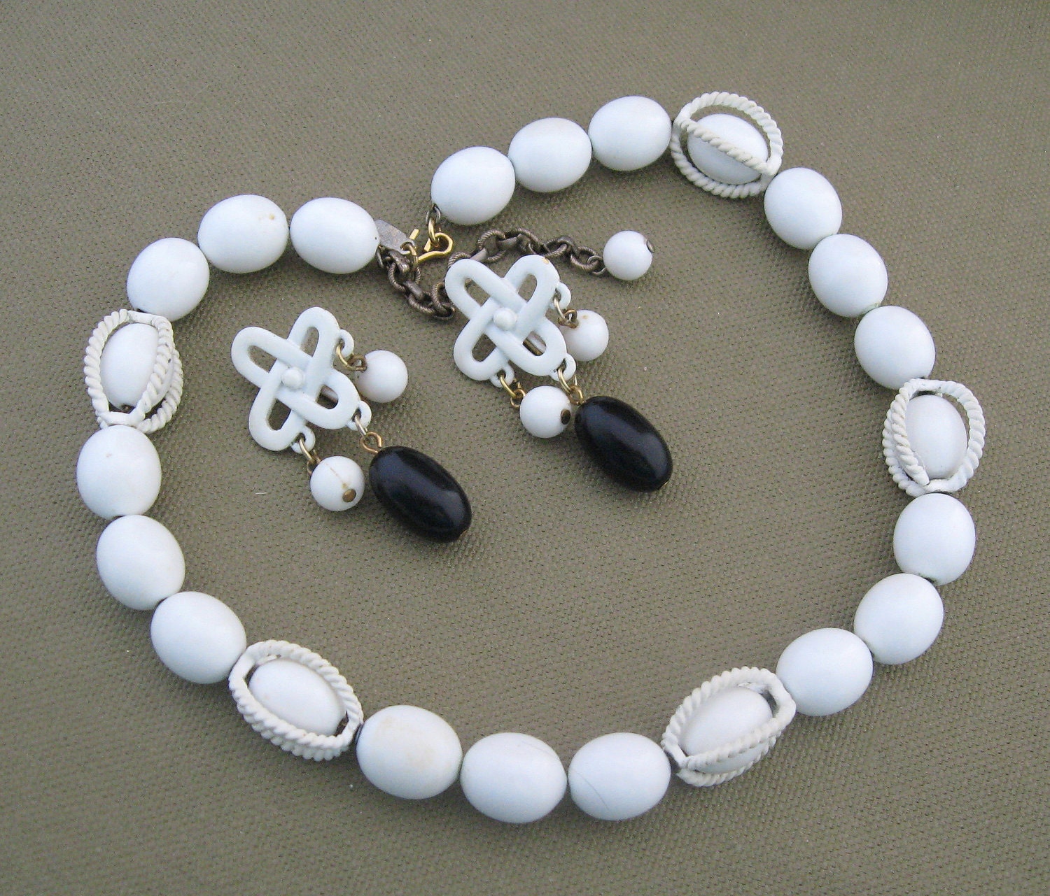 Nautical Vintage Monet White Bead Necklace Earrings Set