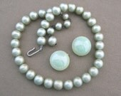 Vintage Glass Pearl Mint Green Necklace Earrings Set