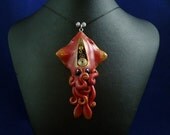 Gilded Steampunk Squid Necklace - Polymer Clay Jewelry